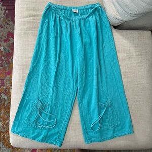 Oh my gauze! Cotton pockets boho Teal Wide-Leg Pants size 2 medium/large